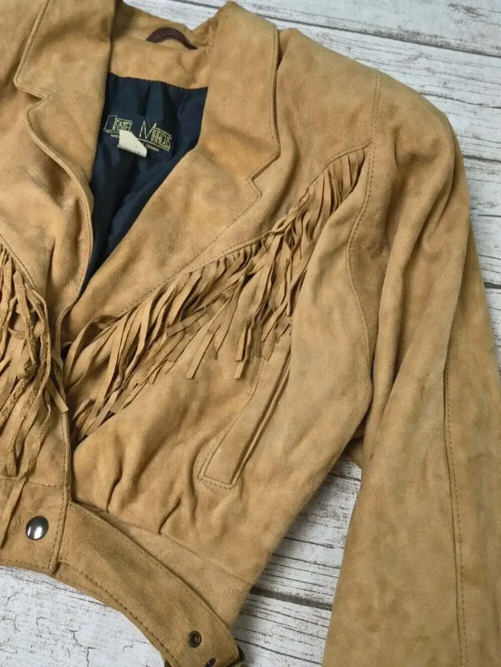 Vintage Daniel Marcus Tan Suede Fringe Crop Western Jacket Womens Medium Canada - Picture 6 of 12